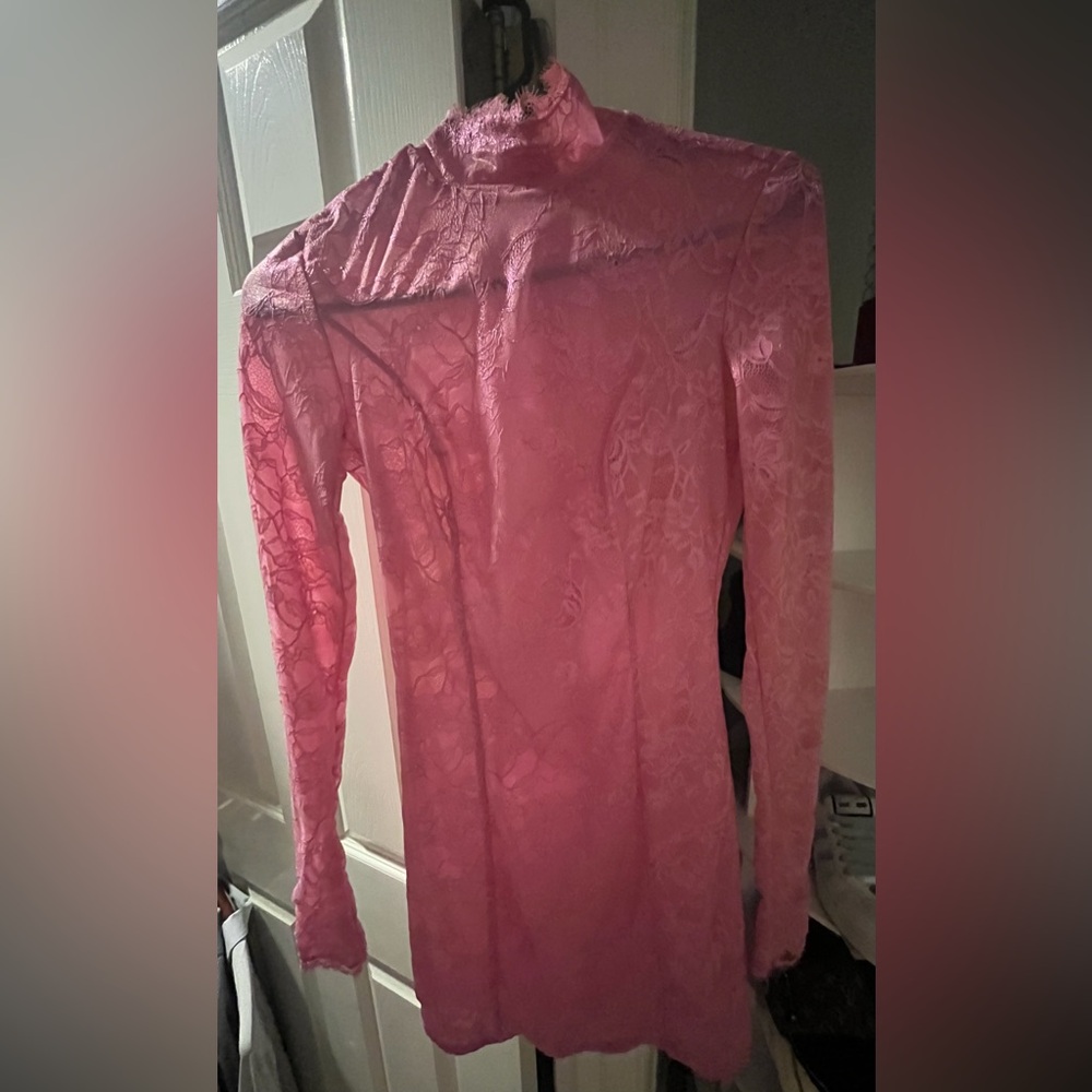SKIMS mock neck Pink Lace Mini Dress